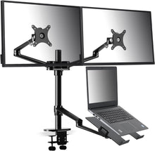 Load image into Gallery viewer, 3 in 1 Laptop and Monitor Desk Arm Stand, 2 monitor / 1 laptop, Black
