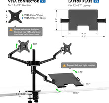 Load image into Gallery viewer, 3 in 1 Laptop and Monitor Desk Arm Stand, 2 monitor / 1 laptop, Black
