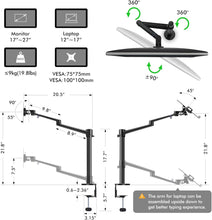 Load image into Gallery viewer, 3 in 1 Laptop and Monitor Desk Arm Stand, 2 monitor / 1 laptop, Black
