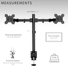 Load image into Gallery viewer, Dual Monitor Desk Arm Stand, HD Fully Adjustable, holds 2 monitors, Black
