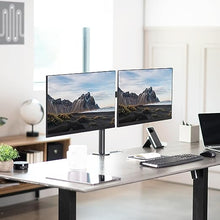 Load image into Gallery viewer, Dual Monitor Desk Arm Stand, HD Fully Adjustable, holds 2 monitors, Black
