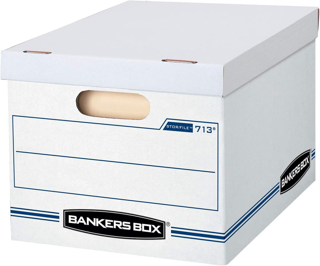 Bankers Boxes with Lids for File Storage, White/Blue, Letter / Legal,  Bx-30